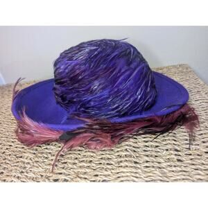 Vintage Mr John's 100% Wool Hat Purple Feathers Special Occasion Derby Pimp